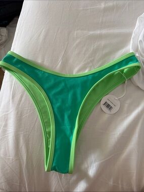 Neon Green Contrast Trim Bikini Bottom - Women's Swim